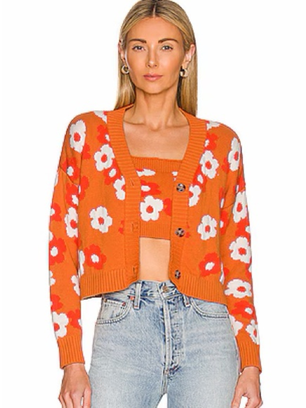 Callahan Orange and White Floral Knit Sweater